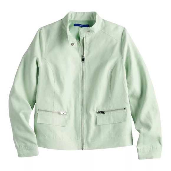 Women's Apt. 9 Long Sleeve Moto Jacket in Pearberry Green Size XXL Retail $68 - Picture 3 of 8